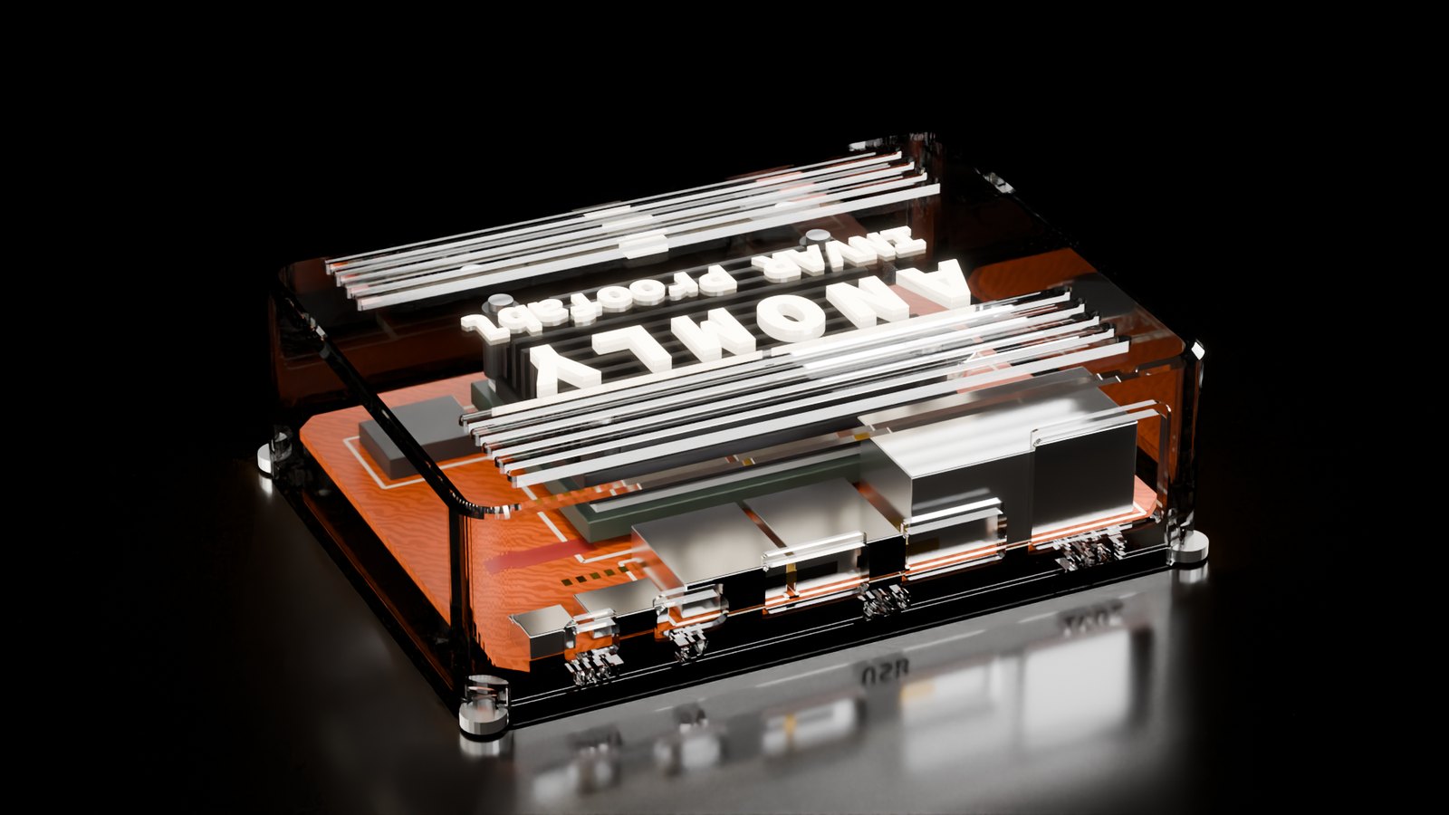 Rear panel of the INVAR Proofabl appliance: network jack, two USB-A ports, USB-C power and the debug UART.